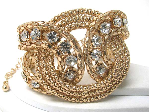 Designer style round knot and crystal deco snake chain bracelet