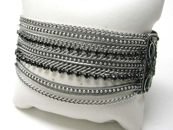 Multi chain and crystal deco stretch bracelet