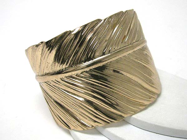 Architectural wide metal leaf bangle bracelet