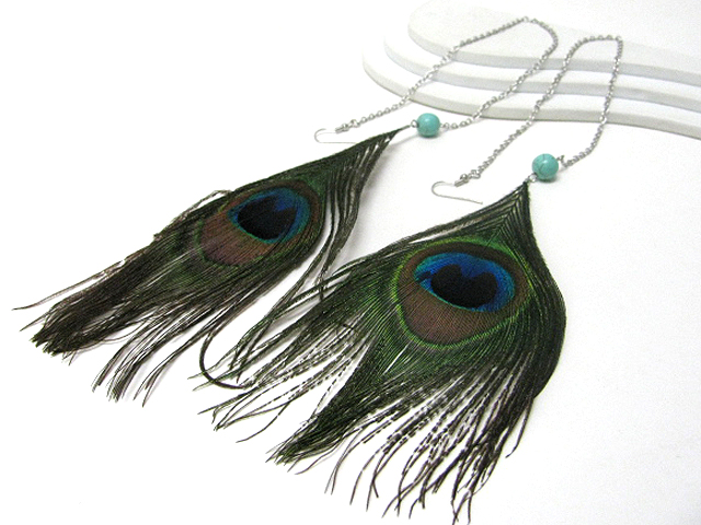 18 inch super long peacock feather drop earring