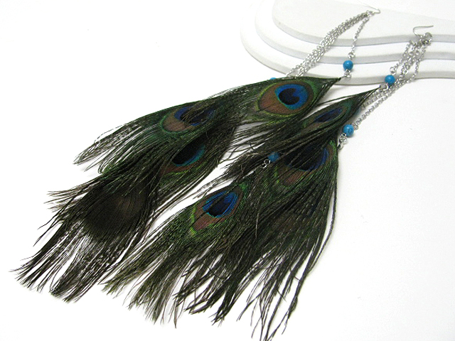 9 inch super long multi peacock feather drop earring