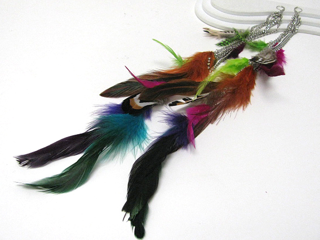 18 inch super long feather and rhinestone tassel drop earring