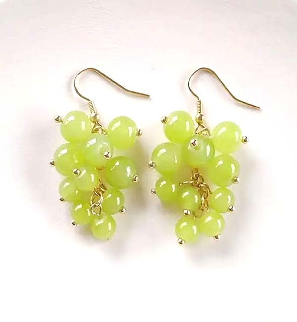 Green beaded cluster grape earrings