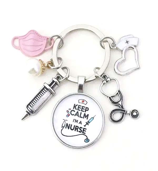 Keep calm nurse charm keychain