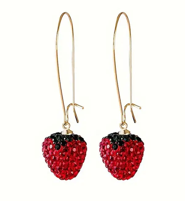 Strawberry crystal drop dangle earring