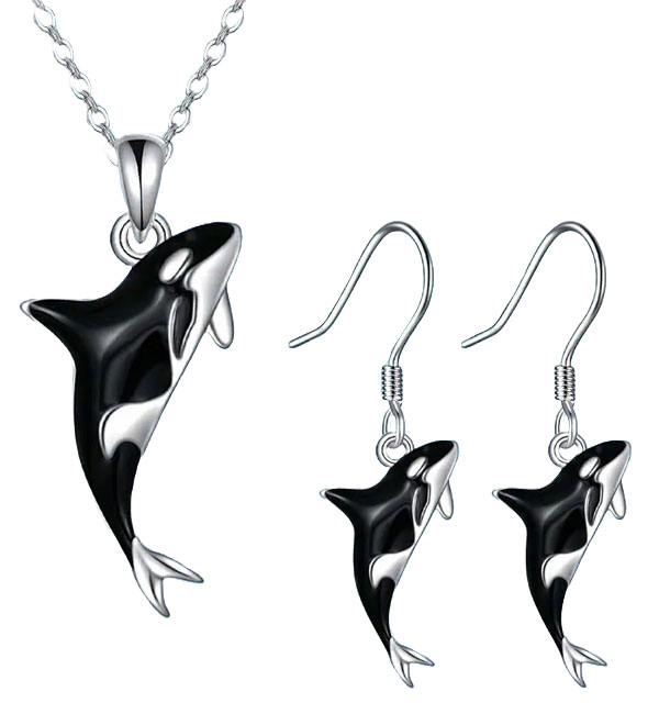Orca whale necklace earrings set - killer whale