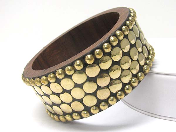 Metal stud wood bangle