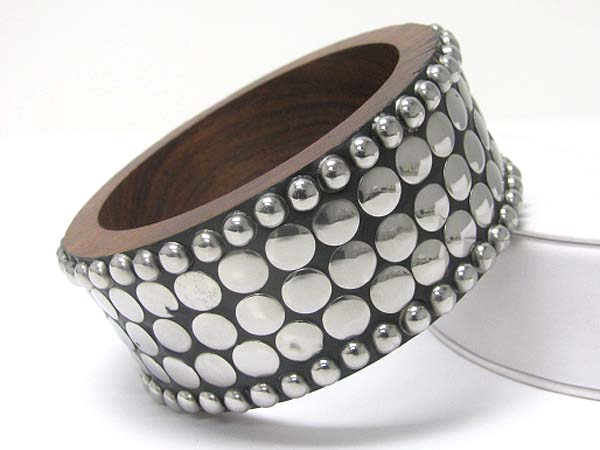 Metal stud wood bangle