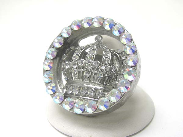 Large crystal stud round stretch ring - crown