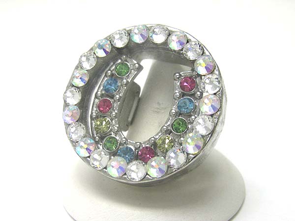 Large crystal stud round stretch ring - horse shoe