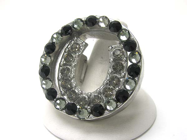 Large crystal stud round stretch ring - horse shoe