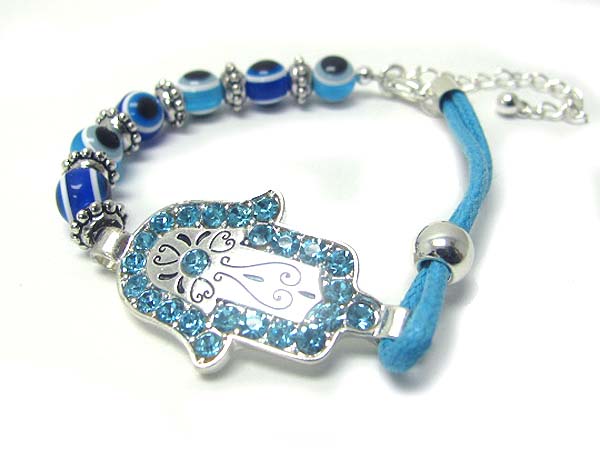 Crystal stud hamsa and evil eye link bracelet