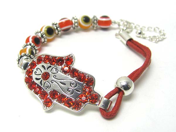 Crystal stud hamsa and evil eye link bracelet