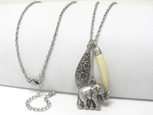 Elephant charm dangle long neckalce earring set