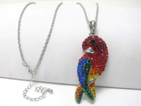 Large crystal stud parrot charm dangle long neckalce earring set