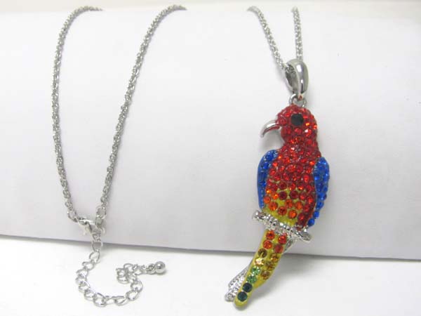 Large crystal stud parrot charm dangle long neckalce earring set