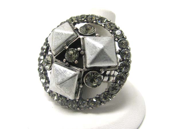 Crystal and metal deco round stretch ring