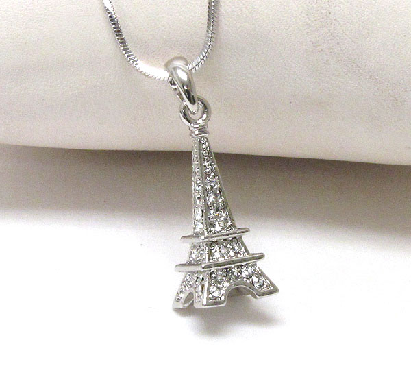 Made in korea whitegold plating 3d and crystal deco effeil tower necklace