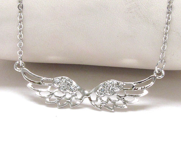 Made in korea whitegold plating crystal angel wing pendant necklace