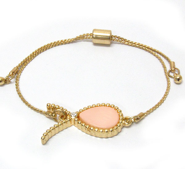 Crystal and shell deco pink ribbon bracelet - breast cancer awareness