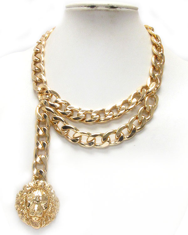 Double thick chain and lion side drop rihanna style necklace