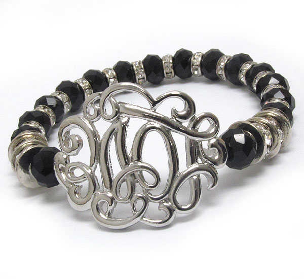 Love monogram and glass and crystal rondelle stretch bracelet