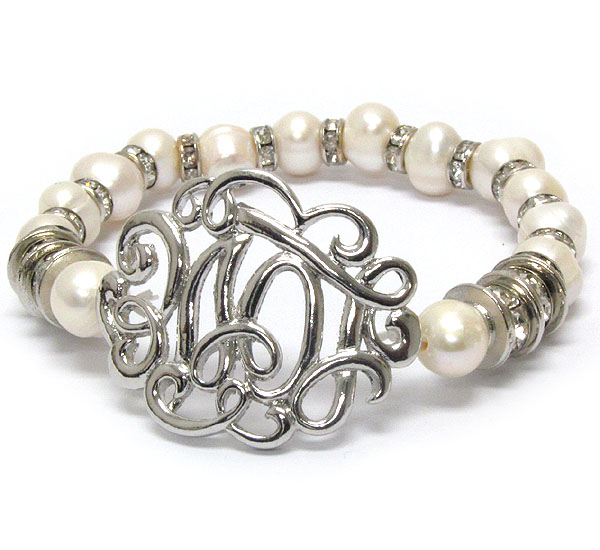 Love monogram and glass and crystal rondelle stretch bracelet