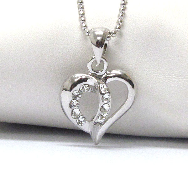 Made in korea whitegold plating and crystal deco heart pendant necklace