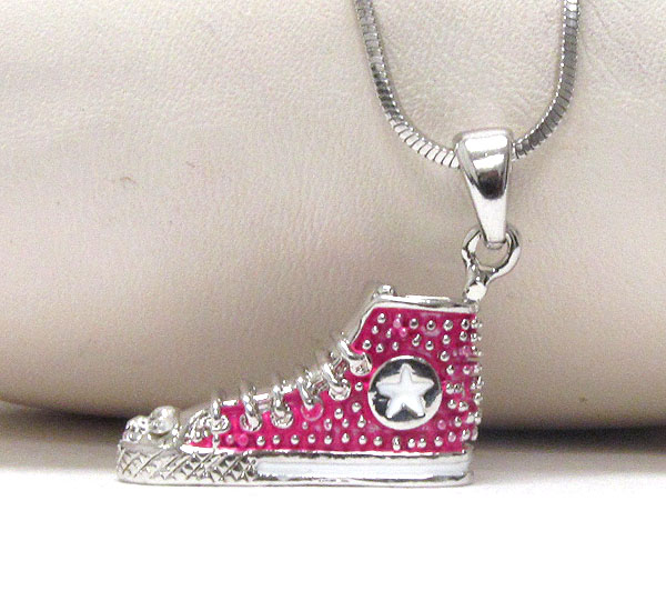 Made in korea whitegold plating and crystal deco shoe pendant necklace