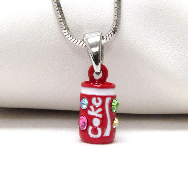 Made in korea whitegold plating and crystal deco coke can pendant necklace