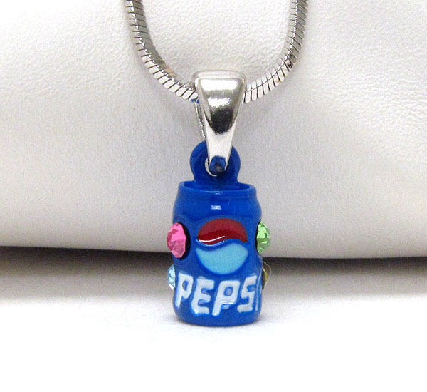 Made in korea whitegold plating and crystal deco pepsi can pendant necklace