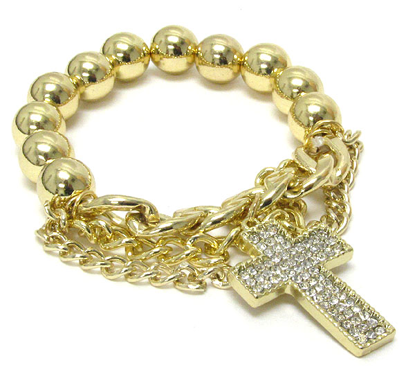 Crystal cross and metal ball stretch bracelet