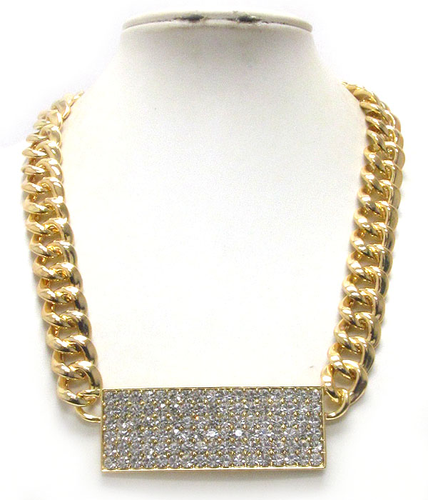 Crystal pave plate pendant and thick chain necklace