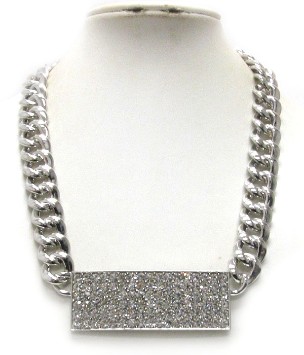 Crystal pave plate pendant and thick chain necklace