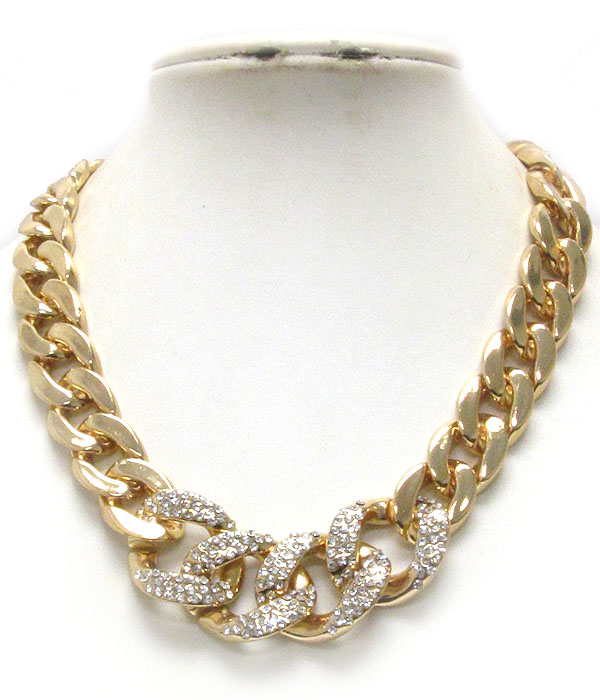 Crystal deco thick chain necklace