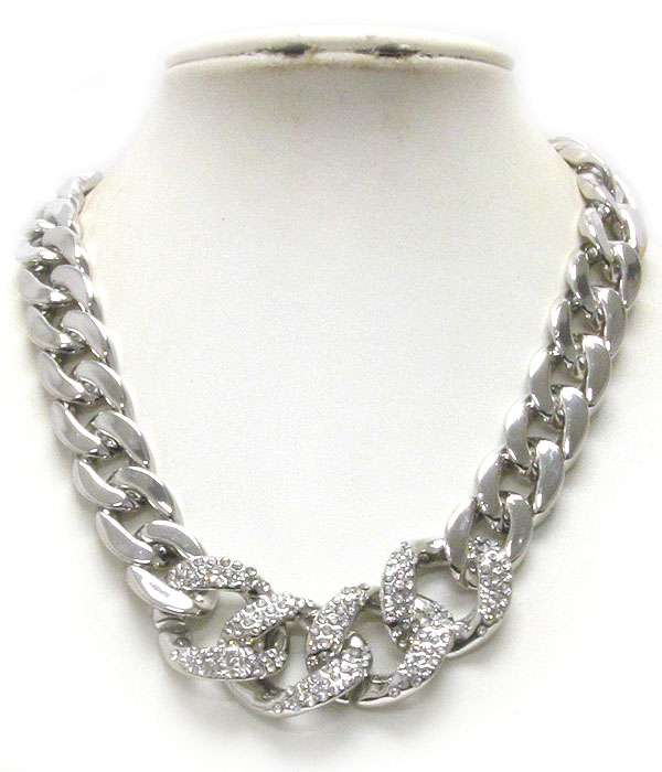 Crystal deco thick chain necklace