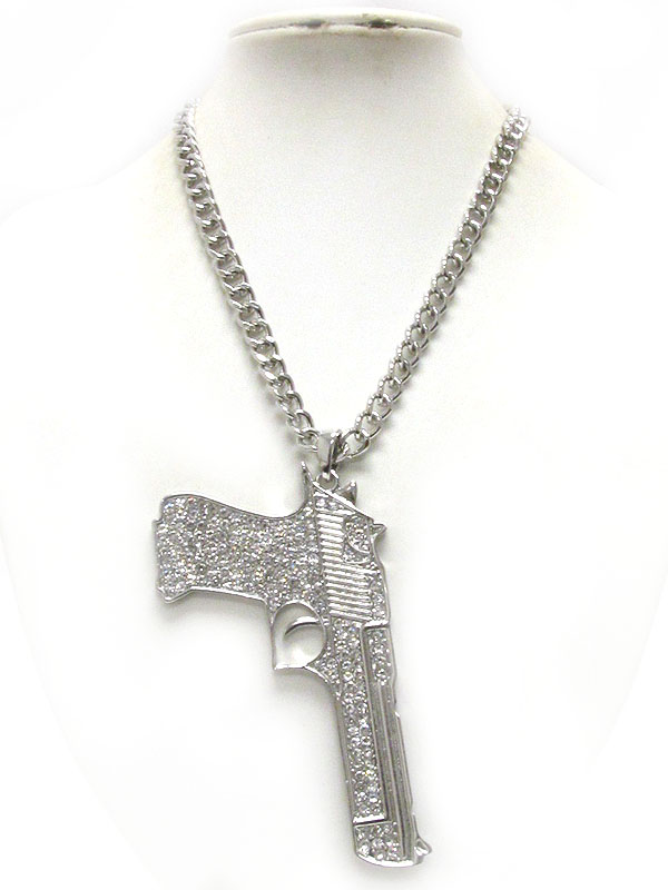 Crystal deco large gun pendant and thick chain necklace