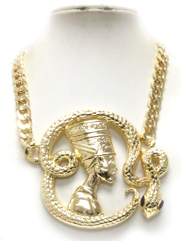 Crystal eyed snake and egyptian pharaohs large pendant and thick chain necklace