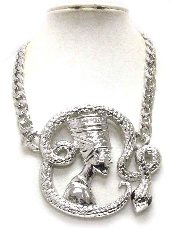 Crystal eyed snake and egyptian pharaohs large pendant and thick chain necklace