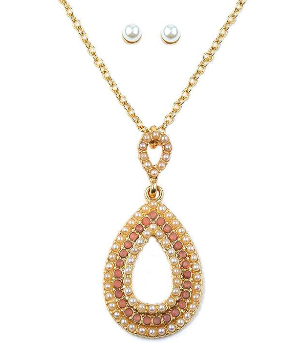 Crystal and pearl teardrop pendant necklace set