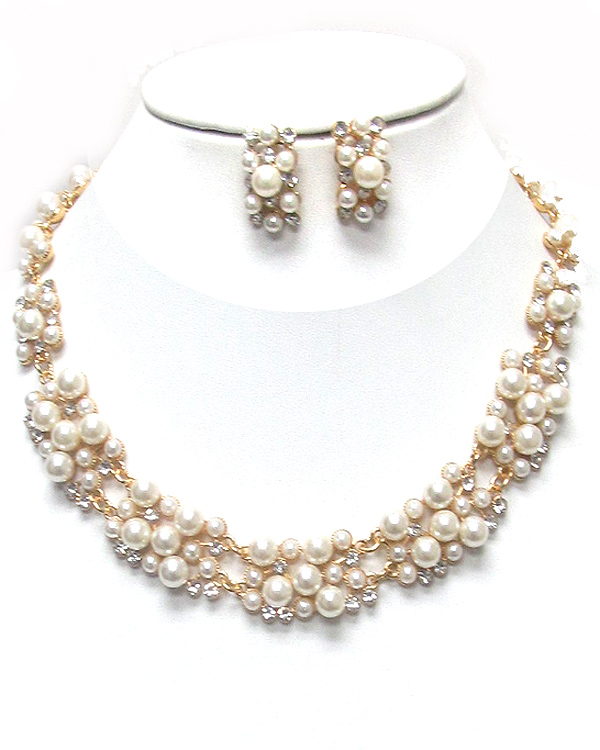 Crystal pearl chunky necklace set