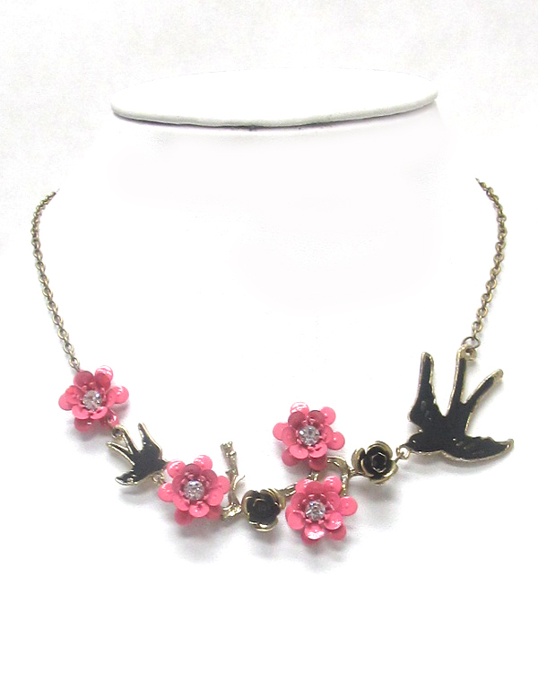 Retro vintage flower and bird necklace