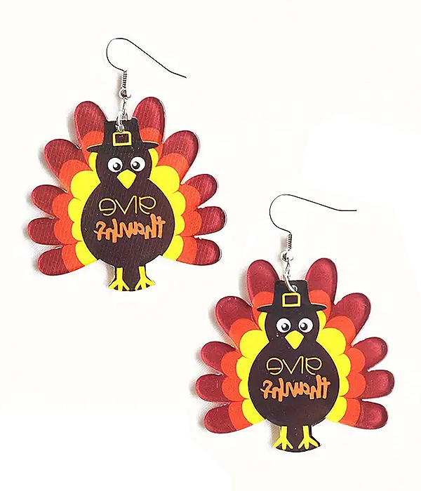 Thanksgiving theme turkey earring - give thanks