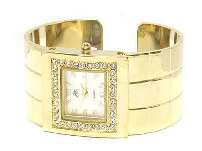 Boutique style crystal deco square face bangle watch