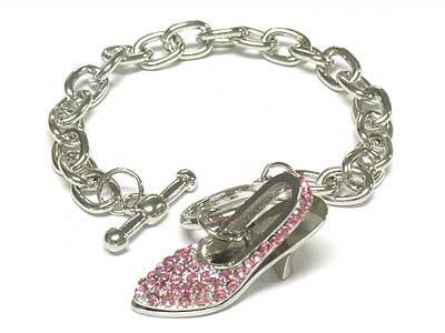 Crystal deco lady shoe charm toggle bracelet 