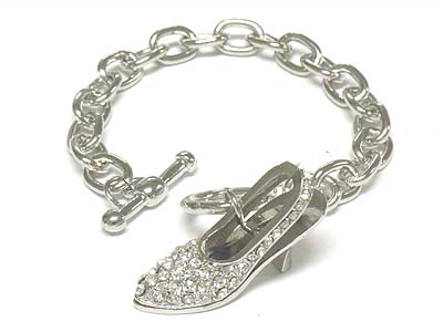 Crystal deco lady shoe charm toggle bracelet