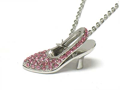 Crystal deco lady shoe pendant necklace 