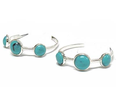 Aqua stone deco hoop earring - hoops