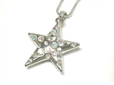 Large crystal deco star pendant necklace