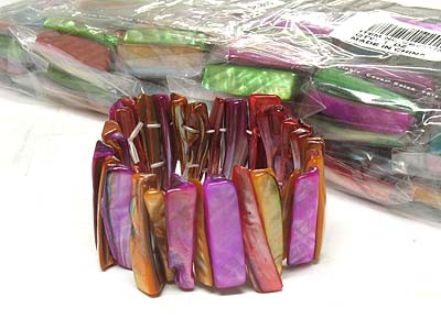 Assorted color dozen pack - multi shell stretch bracelet mens jewelry